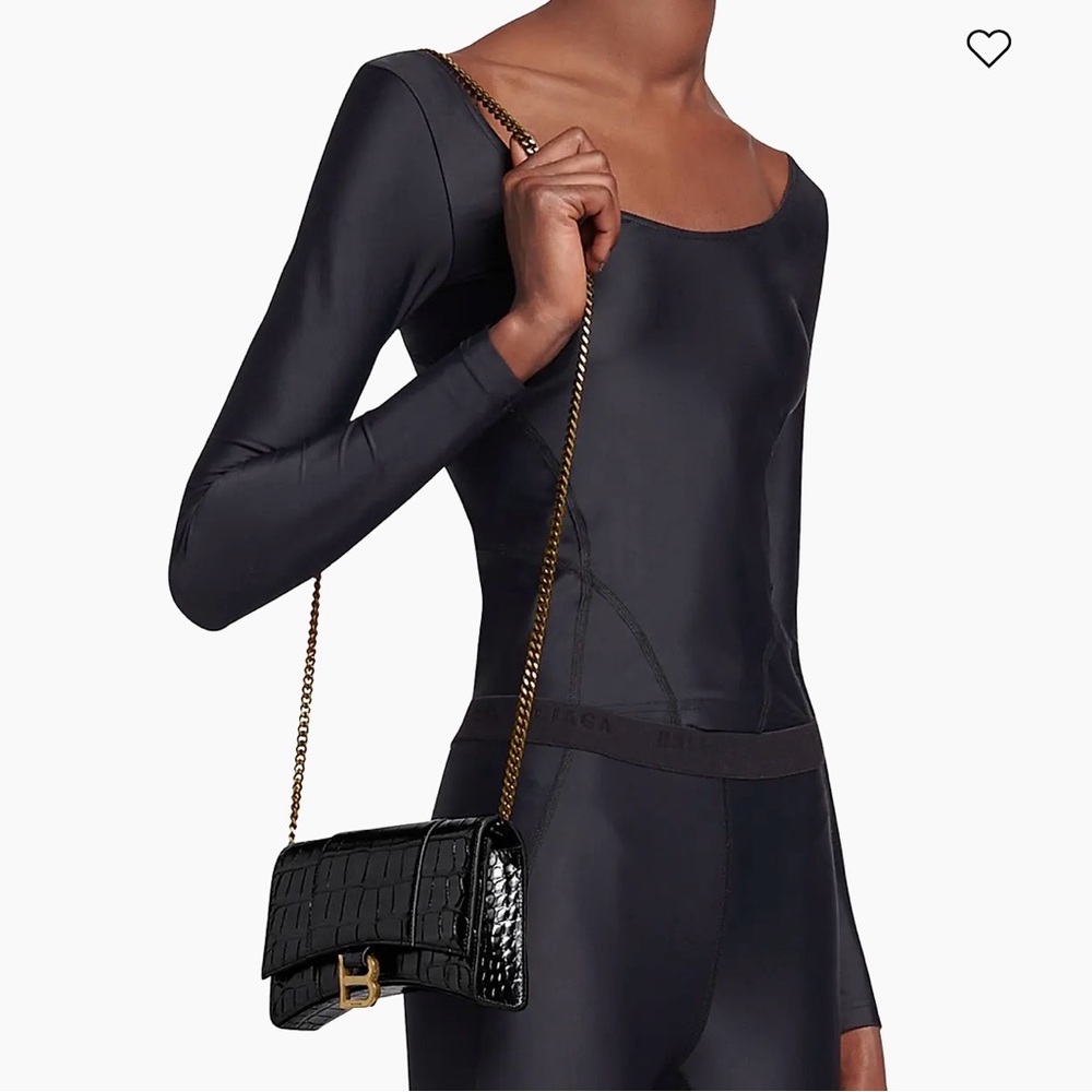 Balenciaga Black Croc-Embossed Clutch with Gold Accent - Picture 1 of 7